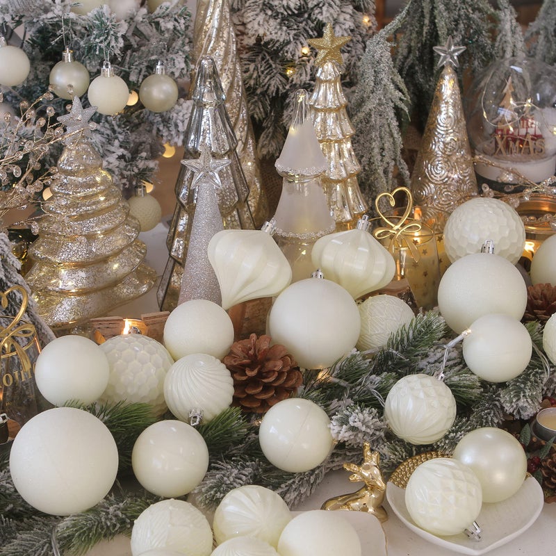 Sea Team 41-Pack Christmas Ball Ornaments with Strings, 60mm/2.36-Inch Medium Size Baubles, Shatterproof Plastic Christmas Bulbs, Hanging Decorations for Xmas Tree, Holiday, Wedding, Party, Cream - Image 4